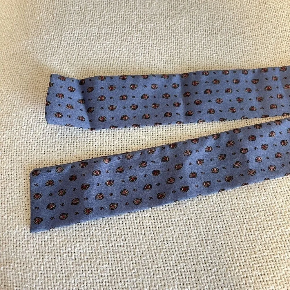 Vintage Groovy Mcm Patterned Tie Hair Neck‎ Scarves 2x48 Blue Paisley 70s Chic